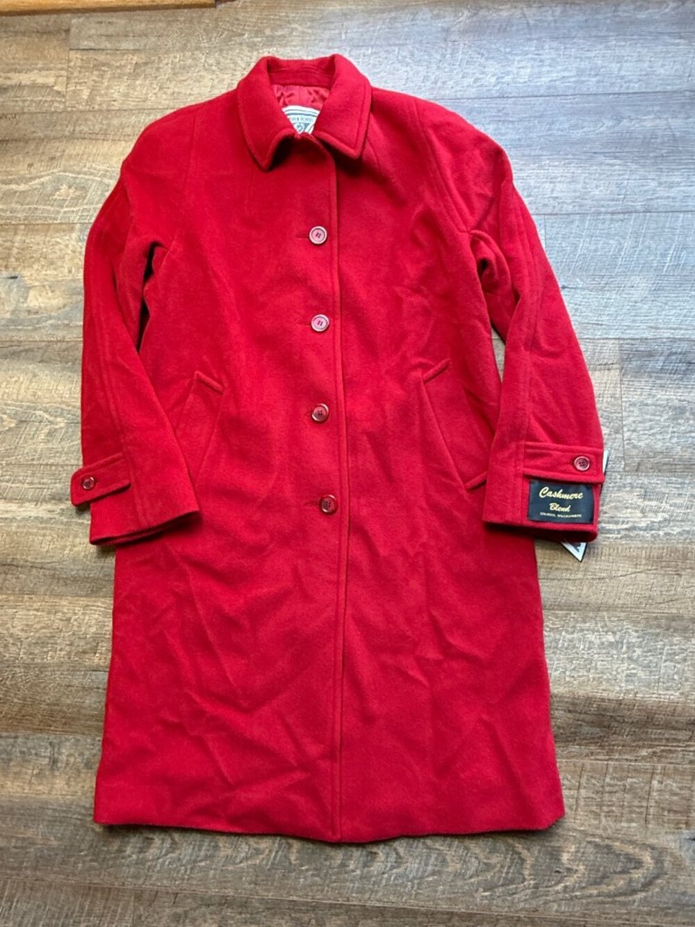 NWT Women's Vintage Marvin Richards Long Red Wool / Cashmere Coat, Size 4